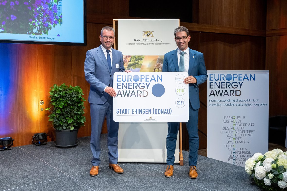Oberbürgermeister Alexander Baumann bei der Übergabe des European Energy Awards in Reutlingen.