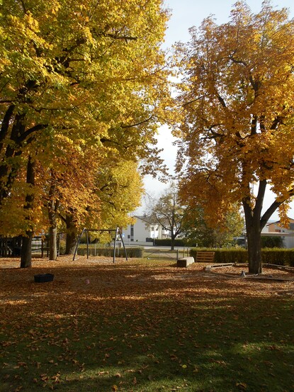 Spielgeräte im Außengelände im Herbst